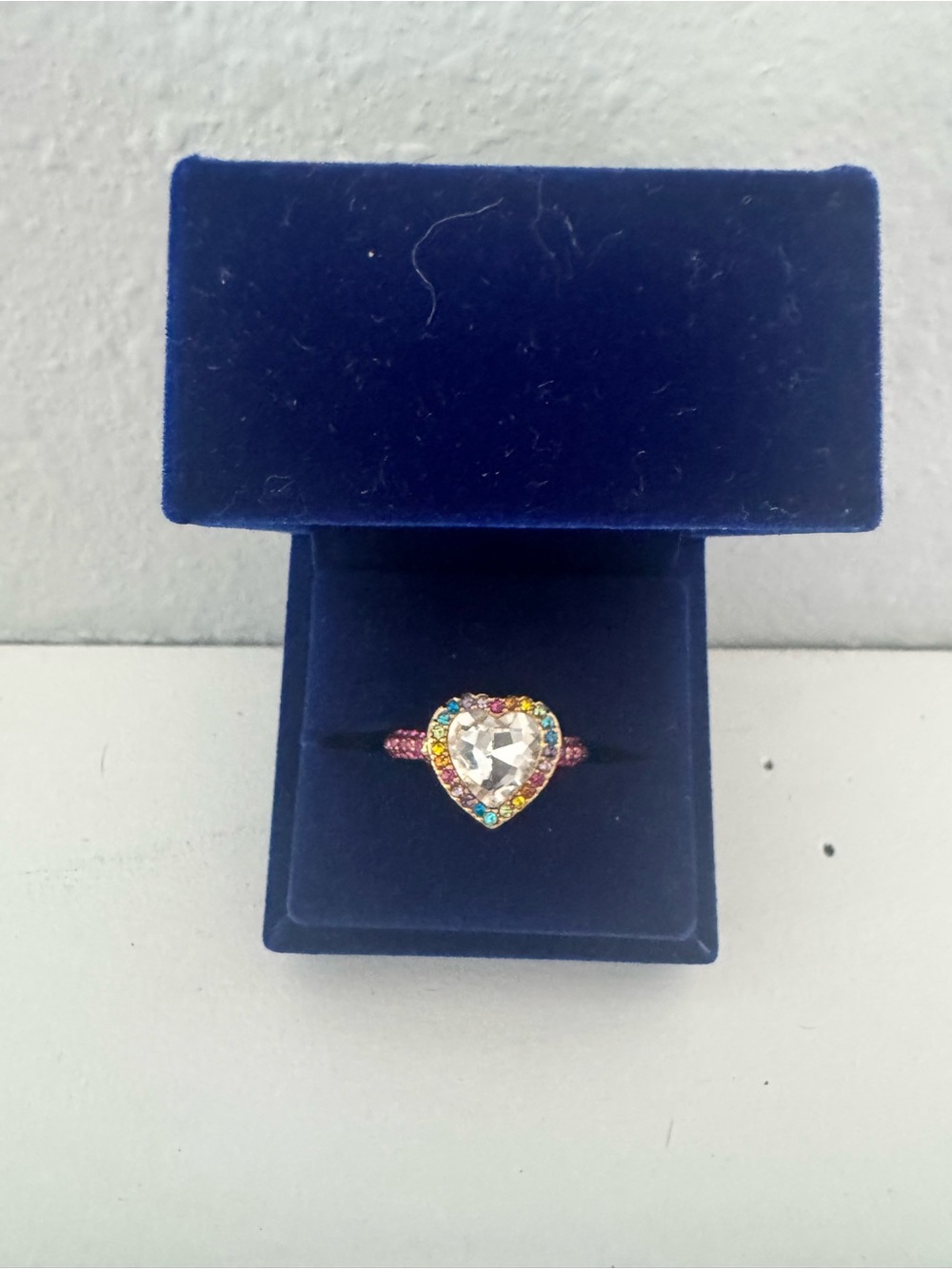 Kurt Geiger Pink Band Heart Crystal Ring with Multicolor Halo